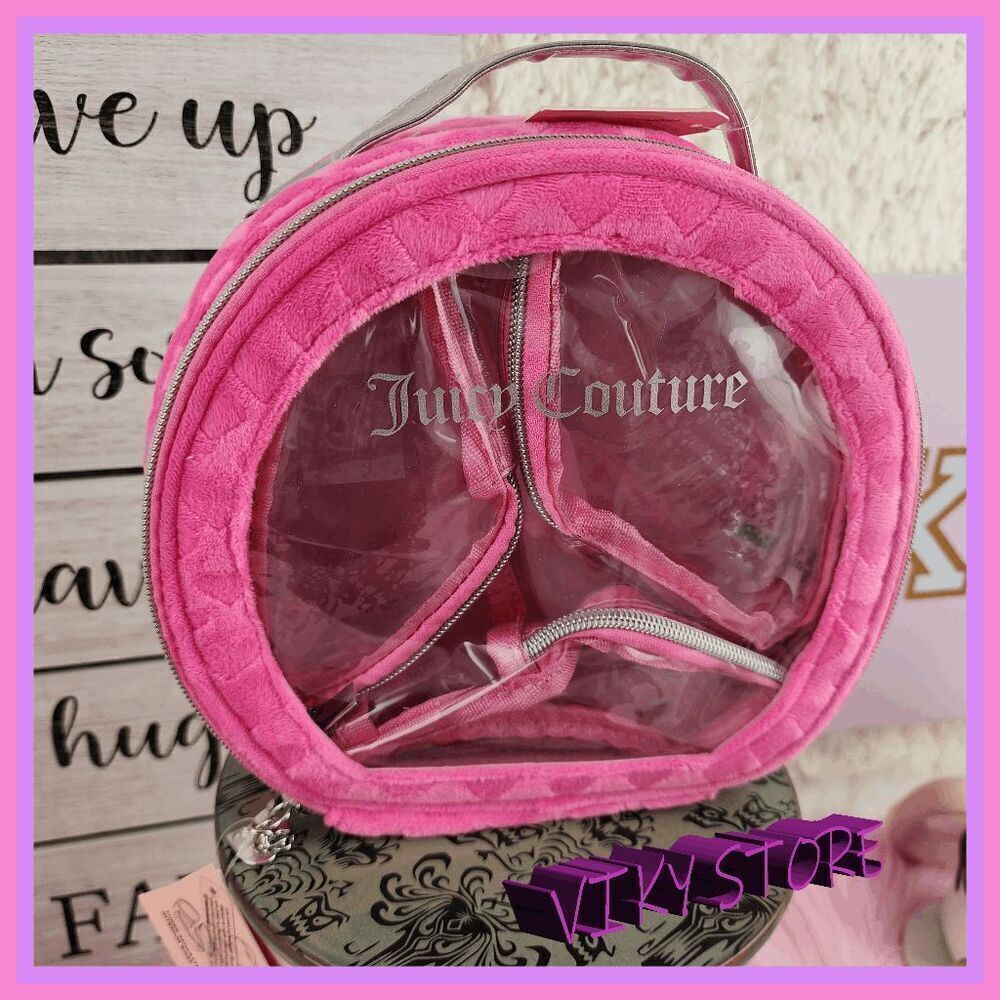 💕 NWT Juicy Couture Pink Velvet Organizer + 3 Bags & Bottle #7194 💕